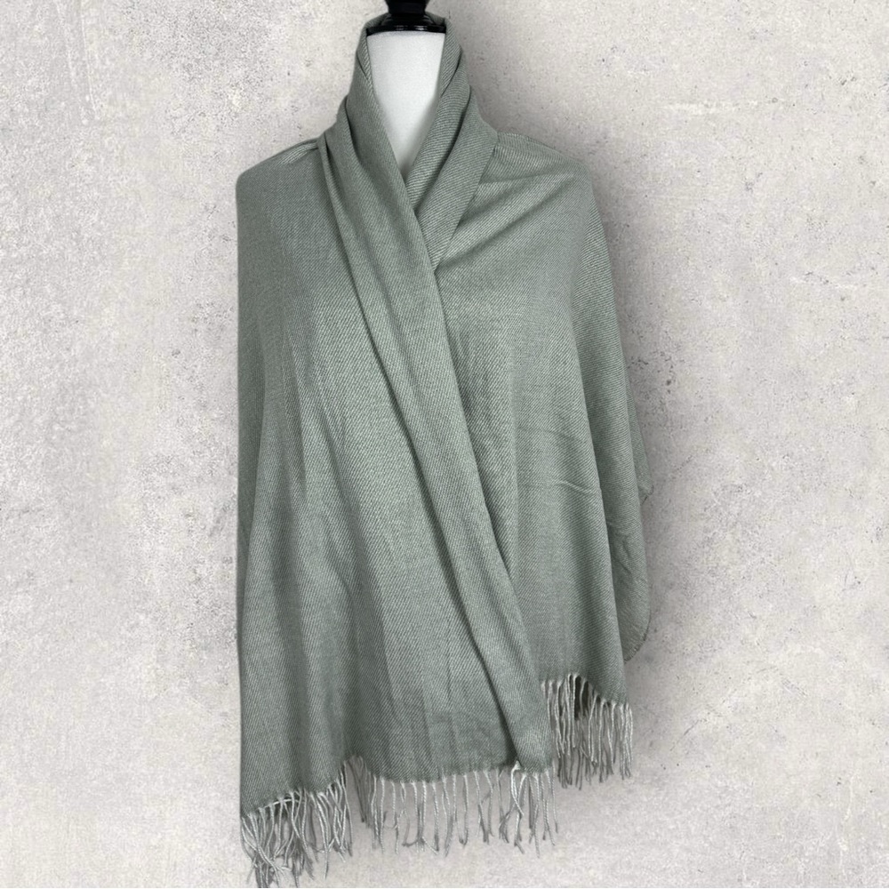 Oversized Grey Fringe Blanket Scarf 25" x 66" Rectangular Warm Minimalist Cozy